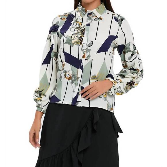 MISS FINCH NYC Tops - NEW MISS FINCH NYC button down collared print shirt in cream